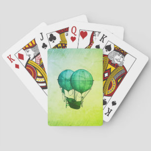 Baraja De Cartas Globos aerostáticos Steampunk con verde barco