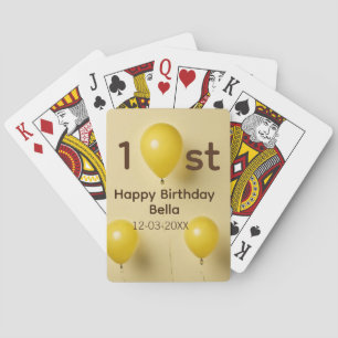 Baraja De Cartas Globos amarillos cumpleaños 1er nombre fecha texto