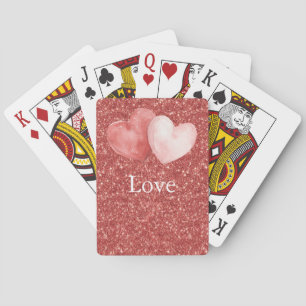 Baraja De Cartas Globos de Corazón Rojo Rosa con Brillo  