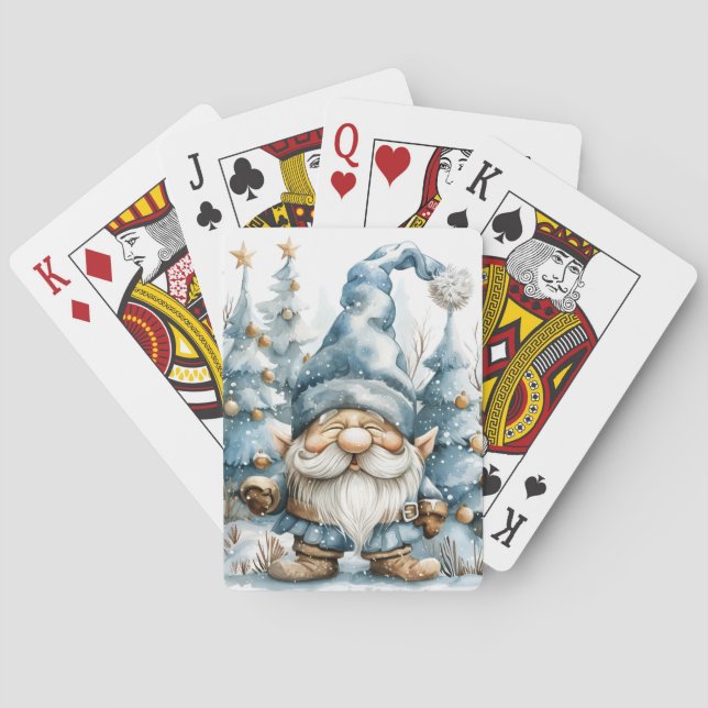 Baraja De Cartas Gnome azul turbio y árboles de Navidad (Reverso)