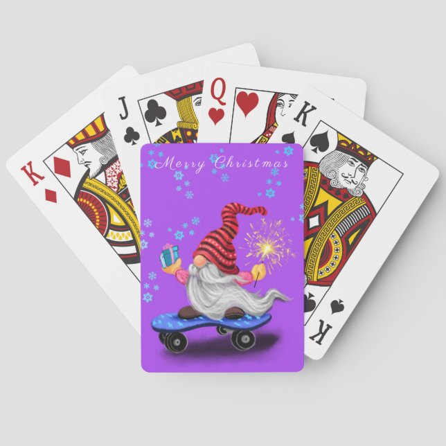 Baraja De Cartas Gnome del patinador feliz con Sparkler y regalo pa (Reverso)