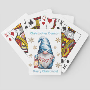 Baraja De Cartas Gnomo de Navidad Azul con Bayas de Linterna Roja