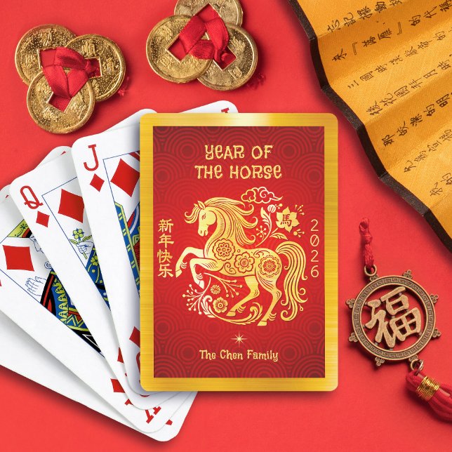 Baraja De Cartas Gold Foil Horse 2026 Chinese Lunar New Year Red (Subido por el creador)