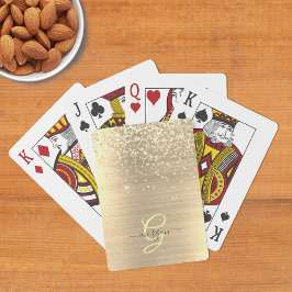 Baraja De Cartas Gold Glitter & Monogram, Black Script Name