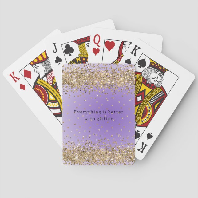 Baraja De Cartas Gold Hearts Sparkle Purple Purpurina cita (Reverso)