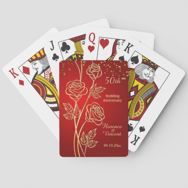 Baraja De Cartas Gold roses on red 50th Anniversary (Reverso)