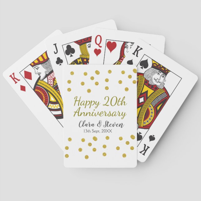 Baraja De Cartas Golden dots glitter happy 20th anniversary wedding (Reverso)