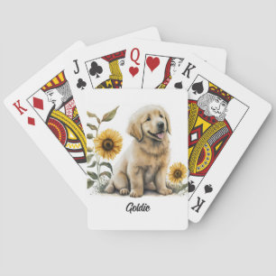 Baraja De Cartas Golden Retriever Adorable con Girasoles