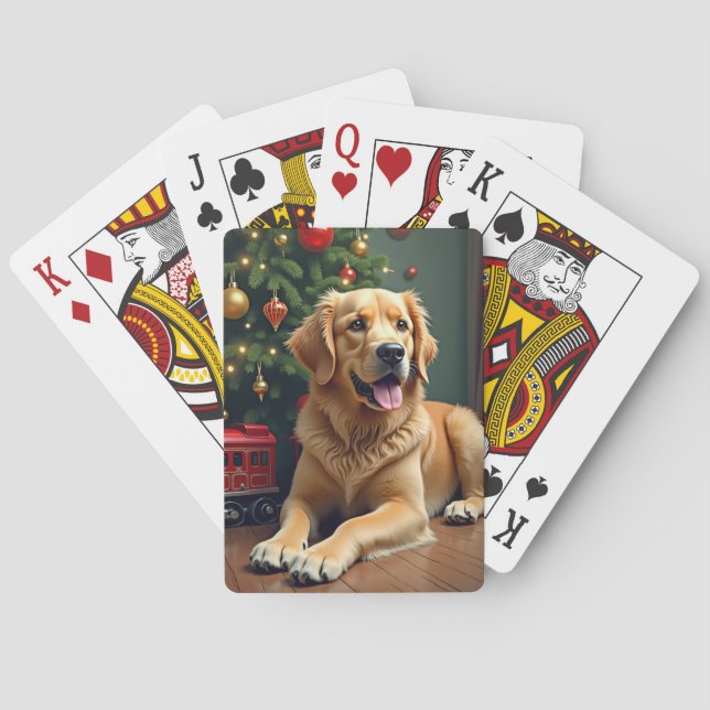 Baraja De Cartas Golden Retriever by the Toy Train Christmas (Reverso)