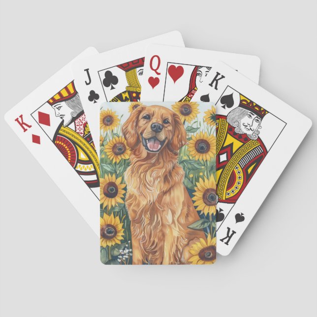 Baraja De Cartas Golden Retriever con girasoles (Reverso)