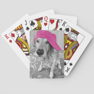 Baraja De Cartas Golden Retriever con gorra de béisbol rosa