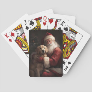 Baraja De Cartas Golden Retriever con Santa Claus Navidad