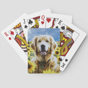 Baraja De Cartas Golden Retriever in a Sunflower Field
