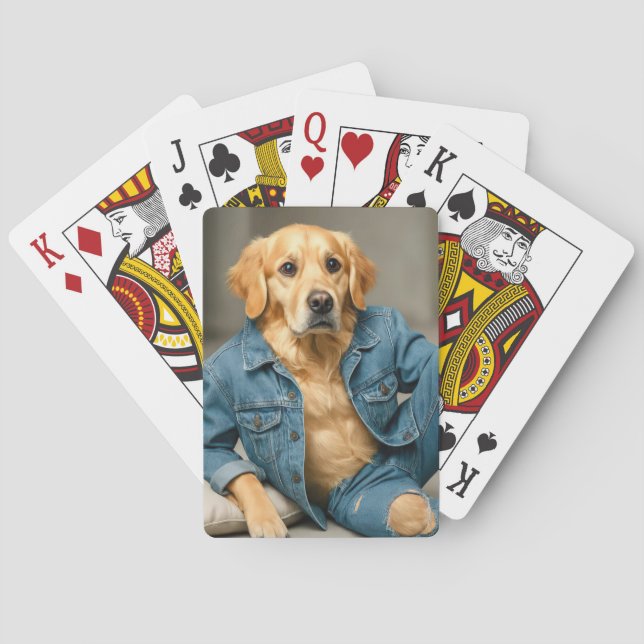 Baraja De Cartas Golden Retriever Posando En Jeans Azules (Reverso)