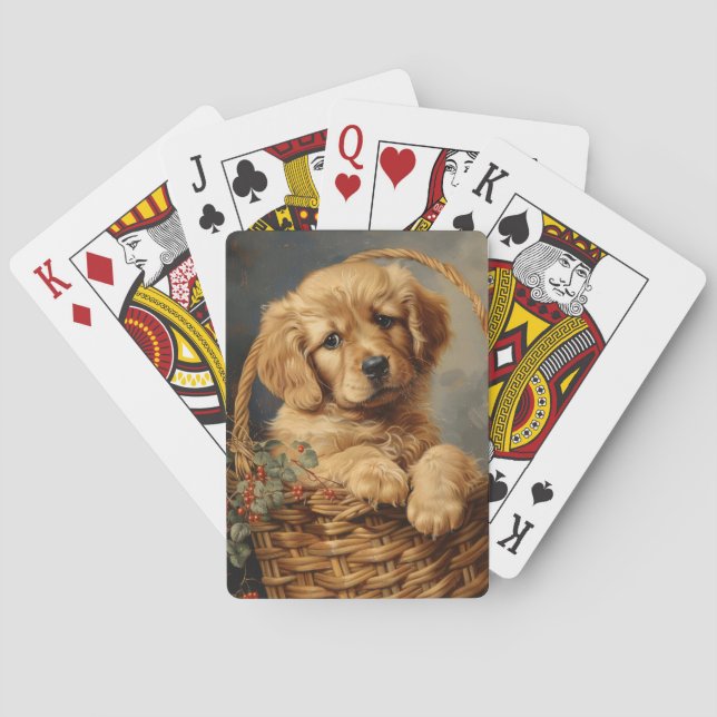 Baraja De Cartas Golden Retriever Puppy en una cesta (Reverso)
