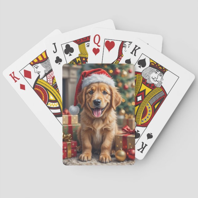 Baraja De Cartas Golden Retriever Puppy's First Christmas Festive (Reverso)