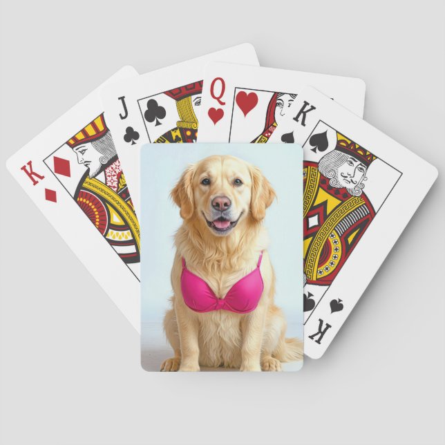 Baraja De Cartas Golden Retriever Wearing a Pink Bra (Reverso)