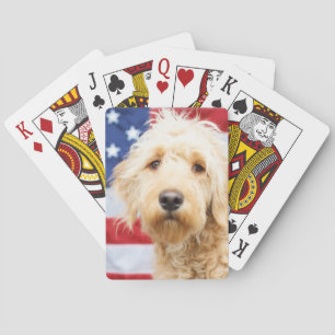 Baraja De Cartas Goldendoodle con bandera estadounidense