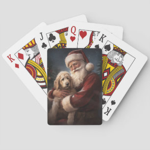 Baraja De Cartas Goldendoodle con Navidades festivos de Santa Claus