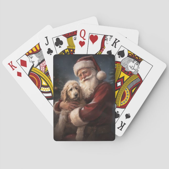 Baraja De Cartas Goldendoodle con Navidades festivos de Santa Claus (Reverso)