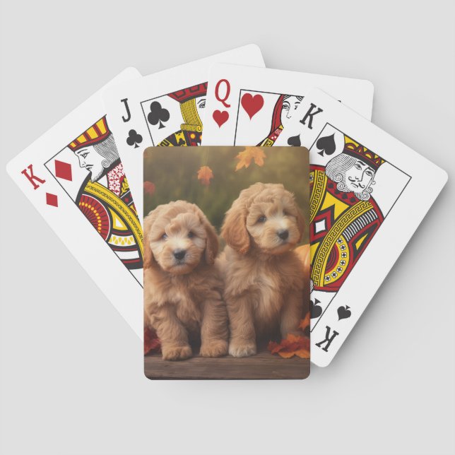 Baraja De Cartas Goldendoodle Puppy Autumn Delight Pumpkin (Reverso)