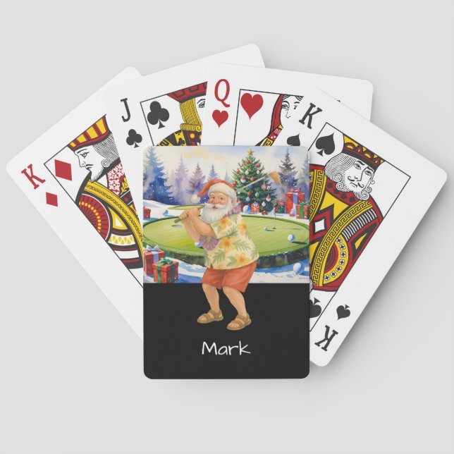 Baraja De Cartas Golfer Santa is golfing wears Hawaii Shirt (Reverso)