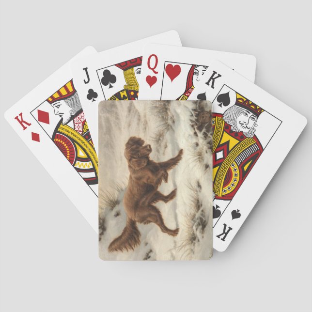 Baraja De Cartas Gordon Setter Dog en un paisaje invernal de nieve (Reverso)