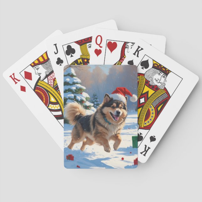 Baraja De Cartas Gorra finlandés de Lapphund en ejecución de nieve  (Reverso)