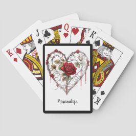 Baraja De Cartas Gothic Red Rose Heart with Vine Accent Personalize