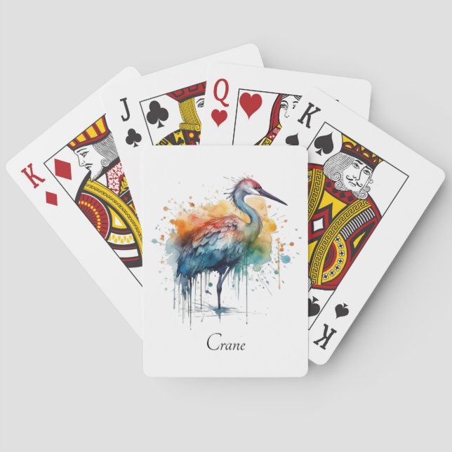 Baraja De Cartas Graceful Crane: Arte acuarela, personalizado (Reverso)