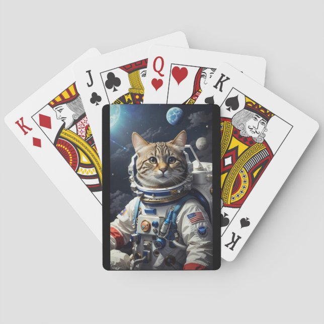 Baraja De Cartas Graciosa fuerza espacial de astronautas gatos (Reverso)