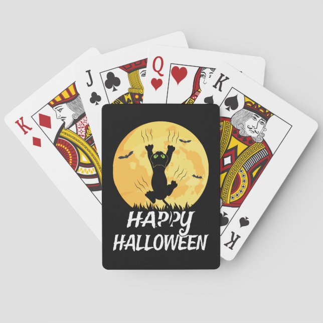 Baraja De Cartas Graciosa luna de gato negro feliz Halloween (Reverso)