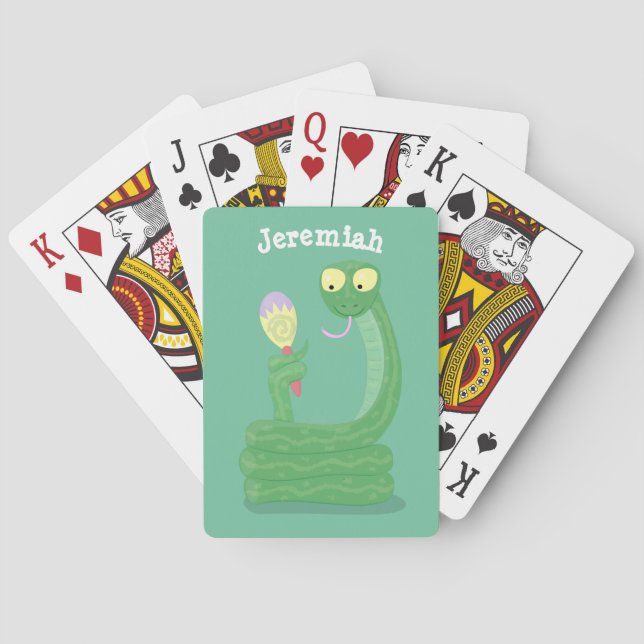 Baraja De Cartas Graciosa serpiente verde con maraca personalizado (Reverso)