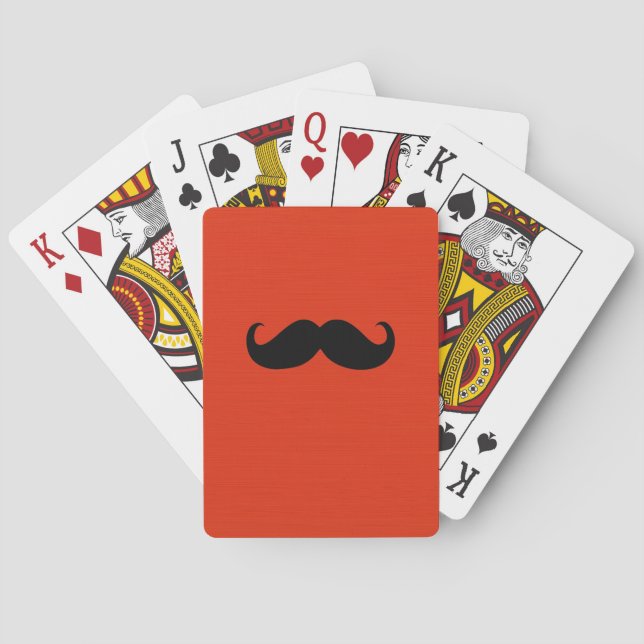 Baraja De Cartas Gracioso bigote negro sobre fondo rojo Naranja (Reverso)