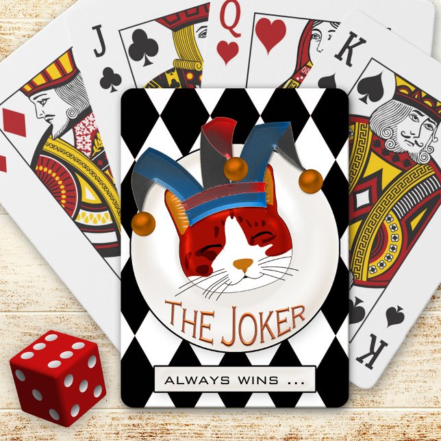 Baraja De Cartas Gracioso bromista de gatos jugando a las barajas (Deck of playing cards featuring a funny kitty dressed up as joker)