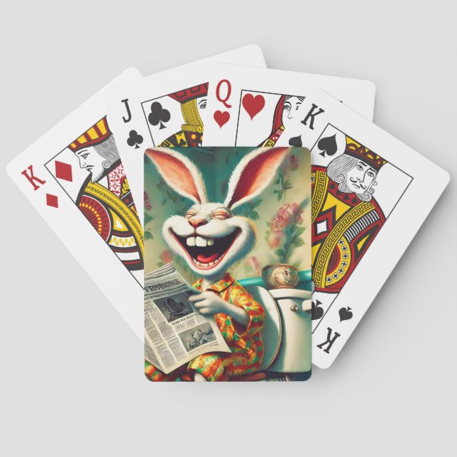 Baraja De Cartas Gracioso conejo sobre el arte en el baño (Reverso)