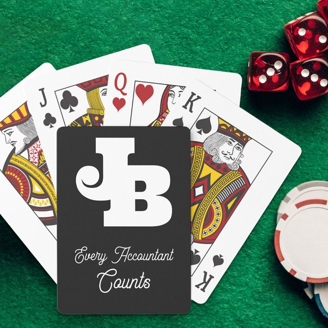 Baraja De Cartas Gracioso conteo Pun Monograma moderno Blanco negro (Fun Accounting Pun monogrammed playing cards)