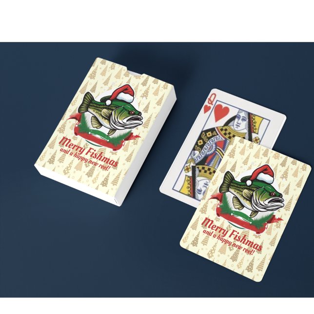 Baraja De Cartas Gracioso Feliz Navidad Pescado de Santa Fish (Merry Fishmas and a Happy New Reel. Fishing themed playing cards make a great stocking stuffer.)