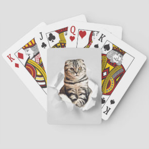 Baraja De Cartas Gracioso Gato Gris recorriendo la ilusión de papel