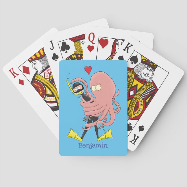 Baraja De Cartas Gracioso pulpo abrazos buceo humor personalizado (Reverso)
