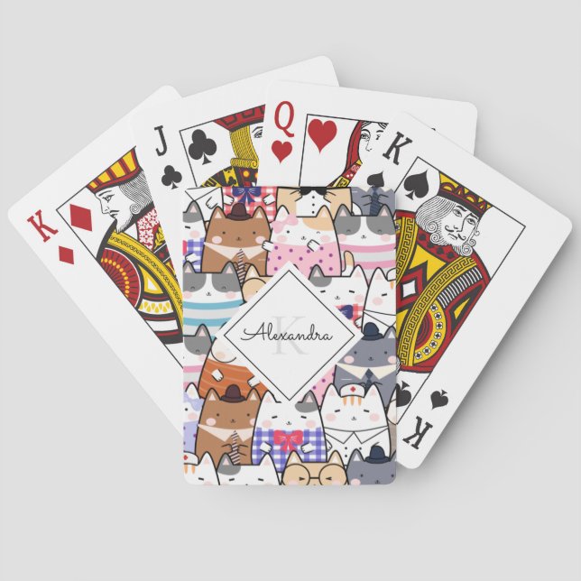 Baraja De Cartas Graciosos Gatos De Caricatura Gatitos Patrón Gatit (Reverso)