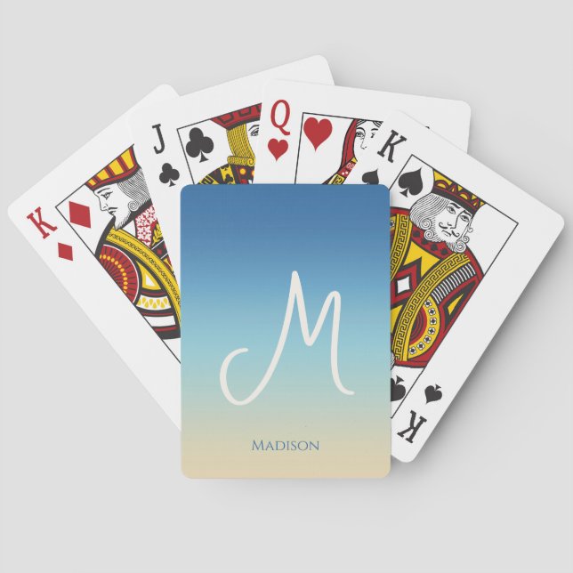 Baraja De Cartas Gradiente de playa con monograma  (Reverso)