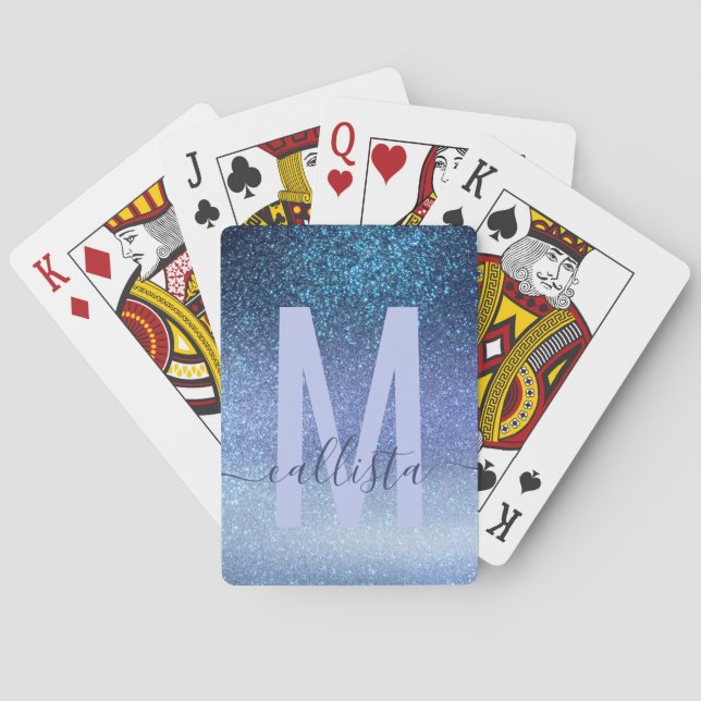 Baraja De Cartas Gradiente Ombre del triple Purpurina azul de la Ma (Reverso)