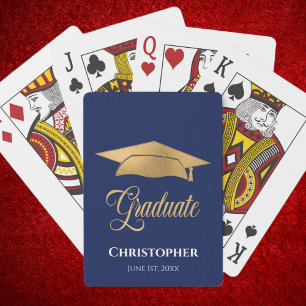 Baraja De Cartas Graduación Cap Gold Modern Elegant Blue