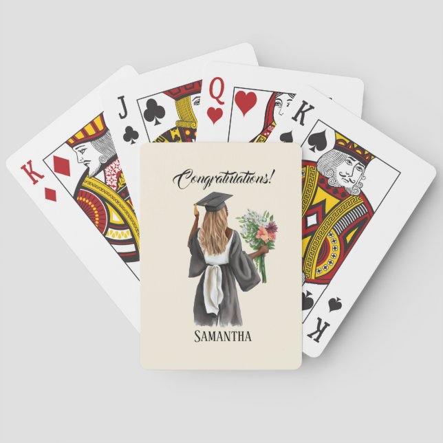 Baraja De Cartas Graduación personalizada de acuarela (13) (Reverso)