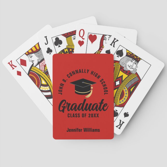 Baraja De Cartas Graduación personalizada rojo negro (Reverso)