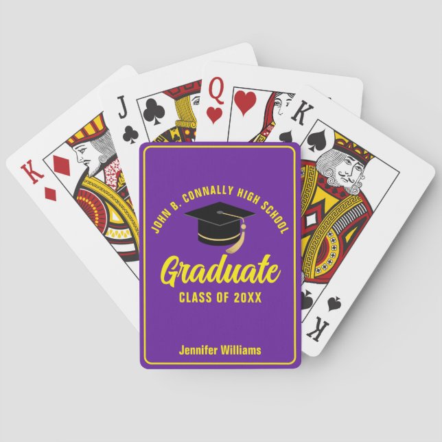 Baraja De Cartas Graduado Personalizado de Graduación Amarillo Púrp (Reverso)