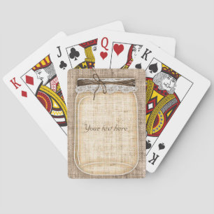 Baraja De Cartas Gran Jar Mason con Personalizado Rústico Burlap &