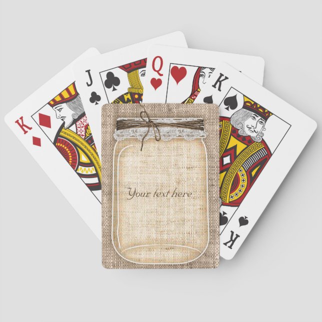 Baraja De Cartas Gran Jar Mason con Personalizado Rústico Burlap &  (Reverso)