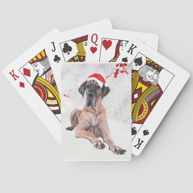 Baraja De Cartas Gran sombrero de perro Dane Feliz Navidad (Reverso)